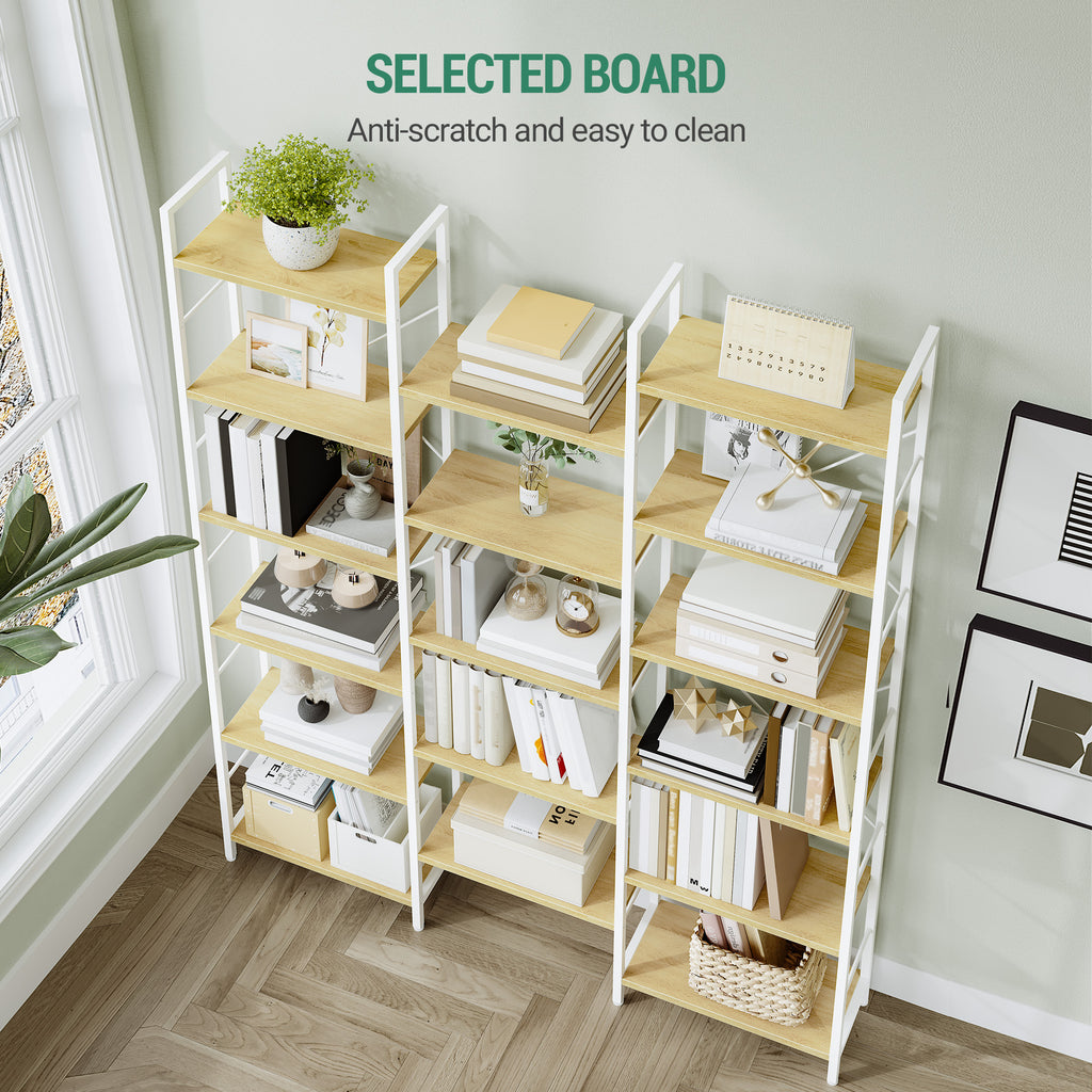 Hzuaneri 6-Tier Shelf Unit, Stem-Style Bookshelf with 17 Shelves, Adjustable Spacing, 24 × 152 × 186 cm, Metal Frame, for Living Room, Bedroom, Office, White Oak and White BC10116W