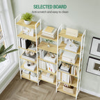 Hzuaneri 6-Tier Shelf Unit, Stem-Style Bookshelf with 17 Shelves, Adjustable Spacing, 24 × 152 × 186 cm, Metal Frame, for Living Room, Bedroom, Office, White Oak and White BC10116W