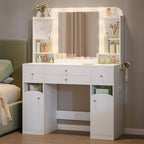 Hzuaneri Dressing Table with LED Lighting with Plug and Hair Dryer Holder, Large Table Top 108 cm, Dressing Table with 2 Large Drawers with Jewellery Tray, 2 Cabinets, 40 x 108 x 144 cm, White DT41503XEU