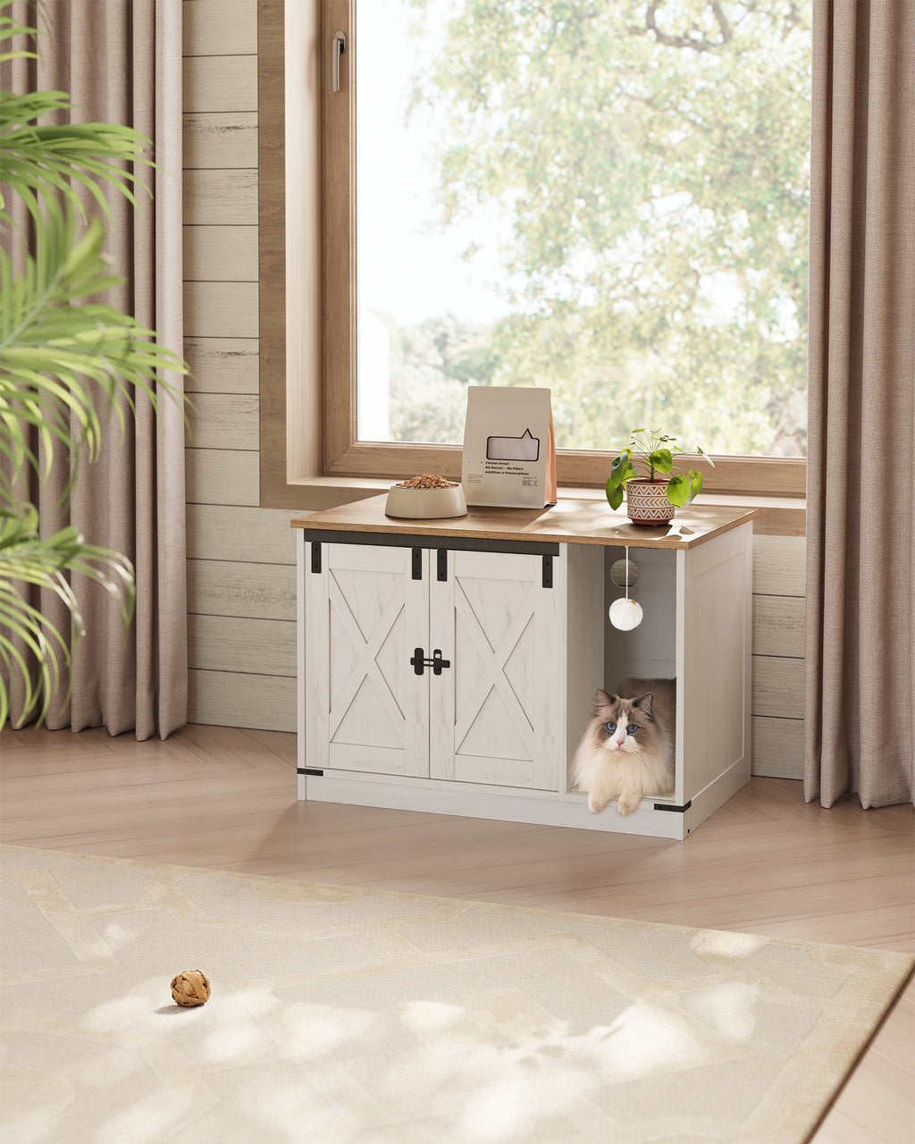 Hzuaneri Cat Cabinet, Cat Litter Box, Cat Toilet Cabinet, Hidden Cat Litter Box Cabinet Furniture, Vintage Brown-White