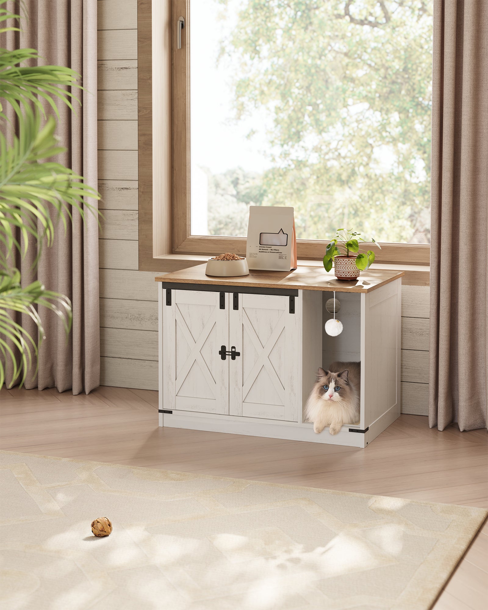 Hzuaneri Cat Cabinet, Cat Litter Box, Cat Toilet Cabinet, Hidden Cat Litter Box Cabinet Furniture, Vintage Brown-White