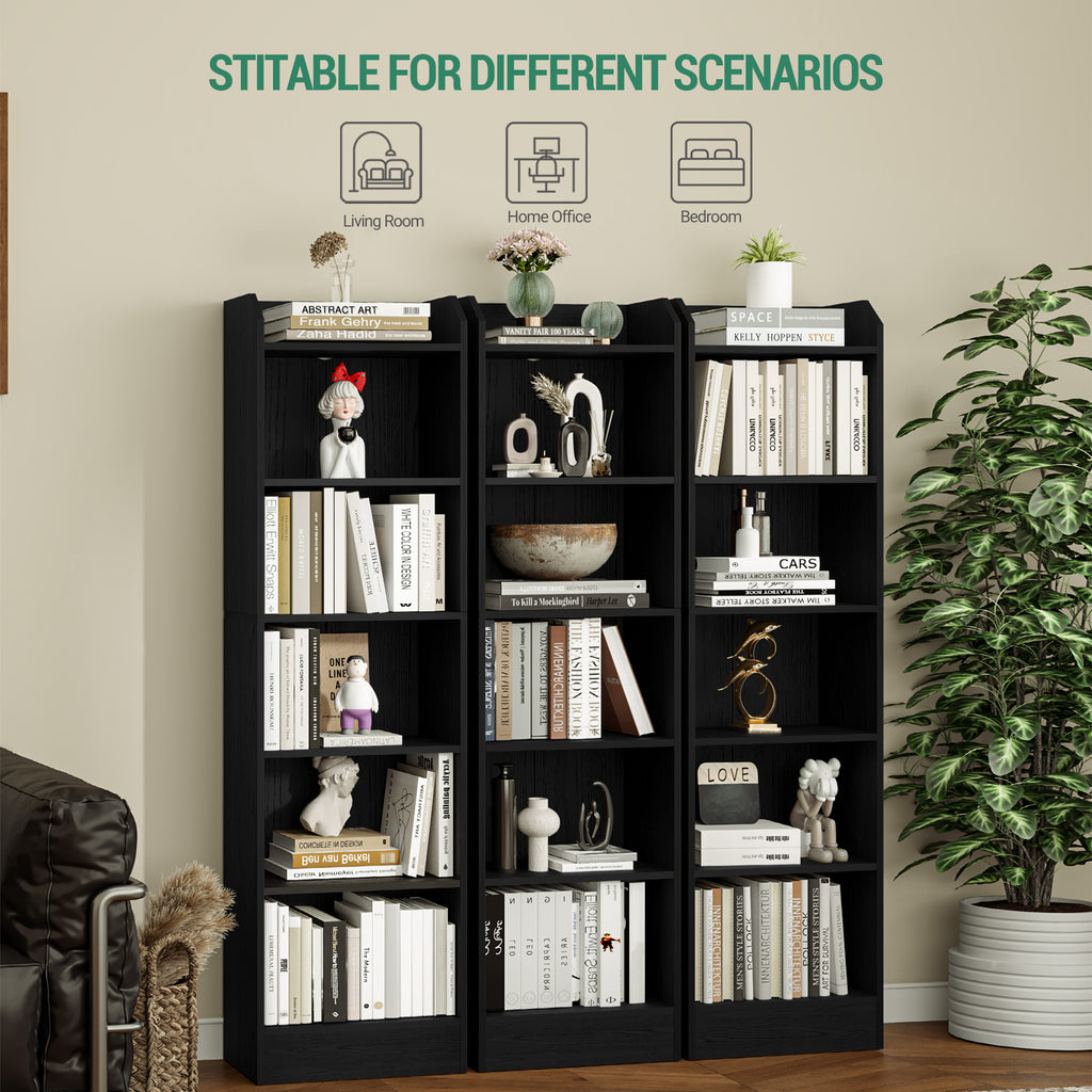Hzuaneri Bookcase, 6-Tier Narrow Tall Bookshelf, Wooden Bookshelf with Adjustable Shelf, Open Storage Shelf for Bedroom, Living Room, Home Office, 24 x 48 x 169.5 cm Black, 02904XBC