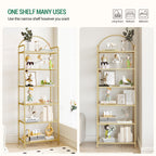 Hzuaneri 6 Tier Bookcase Bookshelf, Tempered Glass Bookshelves, Slim Shelving Unit for Bedroom, Bathroom, Home Office, Steel Frame, Gold BC21699G