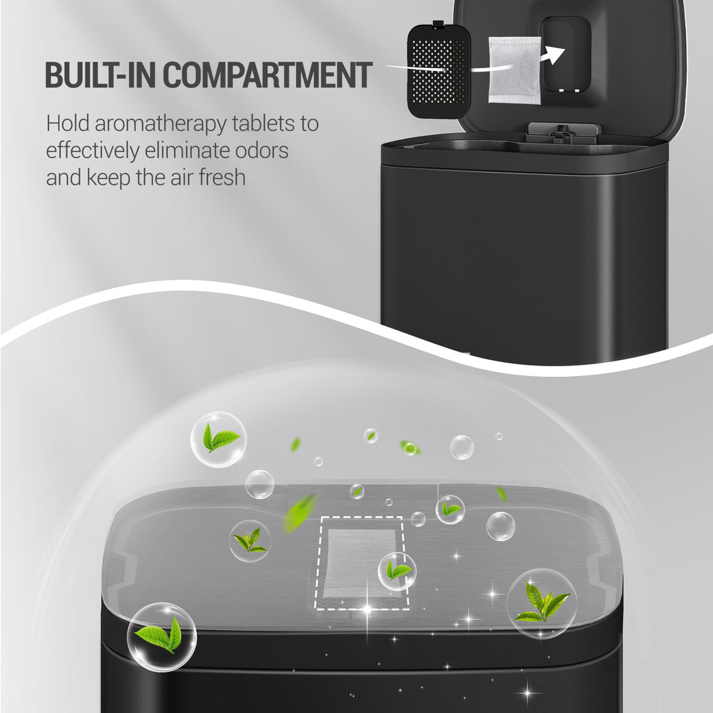 Hzuaneri 50L Trash Can, Kitchen Waste Bin with Pedal, Stainless Steel, Separate Inner Barrel, 15 Bags, Black SW15099B