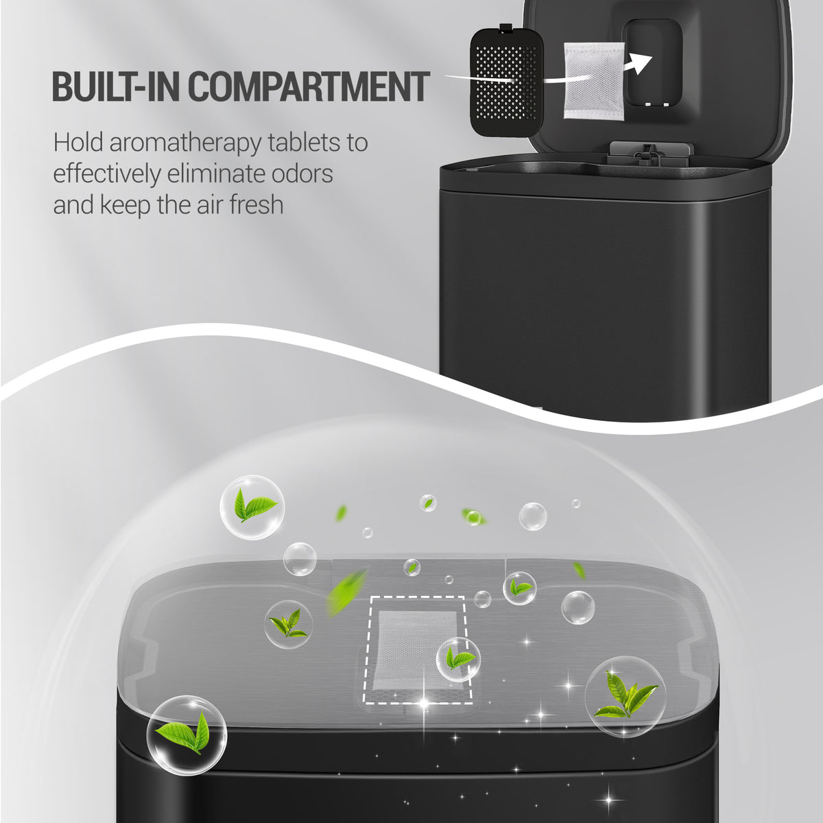 Hzuaneri 50L Trash Can, Kitchen Waste Bin with Pedal, Stainless Steel, Separate Inner Barrel, 15 Bags, Black SW15099B