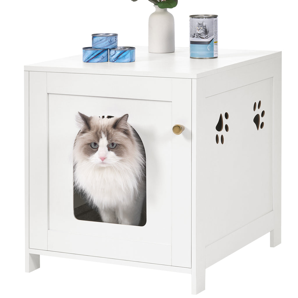 Hzuaneri Cat Litter Box Enclosure, 52 cm L Hidden Litter Box Furniture, Wooden Indoor Pet House with Front Arched Door, Side End Table, Nightstand for Living Room, Bedroom, White CB82213X