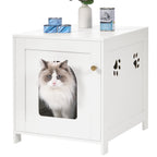 Hzuaneri Cat Litter Box Enclosure, 52 cm L Hidden Litter Box Furniture, Wooden Indoor Pet House with Front Arched Door, Side End Table, Nightstand for Living Room, Bedroom, White CB82213X