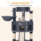 Hzuaneri Cat Tree for Indoor Cats, 174cm Cat Tower for Large Cats, 2 Platforms, 2 Caves, 4 Sisal Posts, Scratching Board, Cat Basket, Sisal Rope, Heavy-Duty for multiple cats, Dark Grey MS17418SG