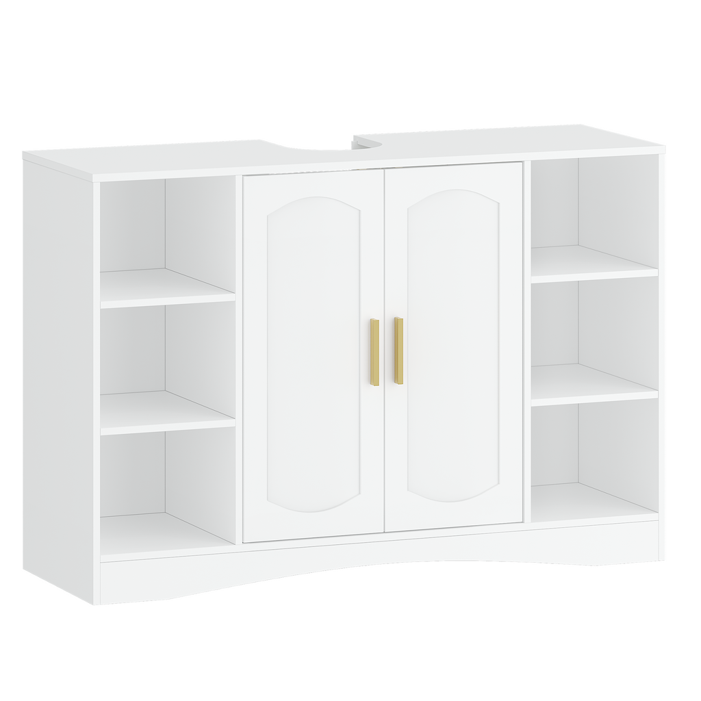 HEXCELEN Vanity Unit, Bathroom Cabinet, 30 × 90 × 61.2 cm, Vanity Unit with 2 Doors, 6 Open Shelves, Bathroom Cabinet, Adjustable Shelf, Ample Storage Space, White 506103X