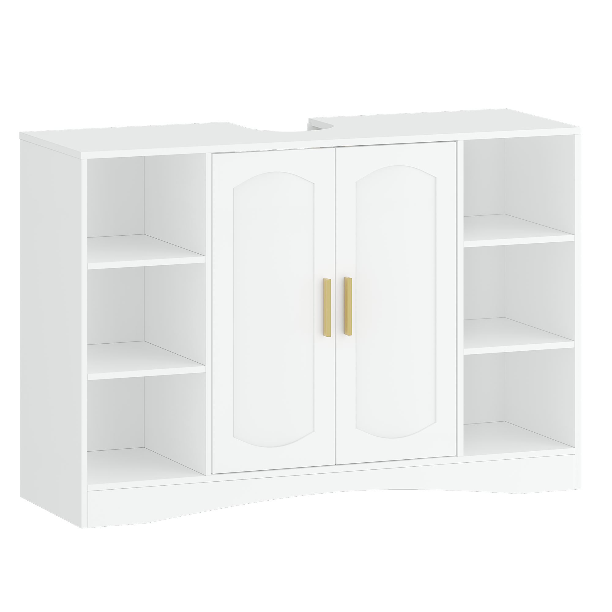 HEXCELEN Vanity Unit, Bathroom Cabinet, 30 × 90 × 61.2 cm, Vanity Unit with 2 Doors, 6 Open Shelves, Bathroom Cabinet, Adjustable Shelf, Ample Storage Space, White 506103X