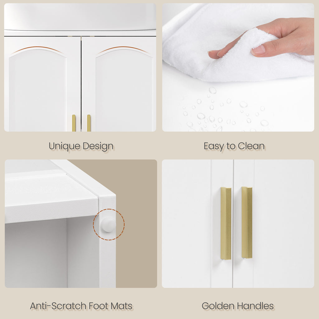 HEXCELEN Vanity Unit, Bathroom Cabinet, 30 × 90 × 61.2 cm, Vanity Unit with 2 Doors, 6 Open Shelves, Bathroom Cabinet, Adjustable Shelf, Ample Storage Space, White 506103X