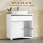 HEXCELEN Vanity Unit, Bathroom Cabinet, Base Cabinet for Bathroom with Sliding Doors and 1 Large Drawer, Adjustable Shelf, 30 x 60 x 63 cm, Bathroom Vanity Unit with Feet White 506403X
