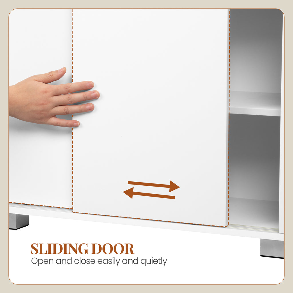 HEXCELEN Vanity Unit, Bathroom Cabinet, Base Cabinet for Bathroom with Sliding Doors and 1 Large Drawer, Adjustable Shelf, 30 x 60 x 63 cm, Bathroom Vanity Unit with Feet White 506403X
