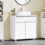 HEXCELEN Vanity Unit, Bathroom Cabinet, Base Cabinet for Bathroom with Sliding Doors and 1 Large Drawer, Adjustable Shelf, 30 x 60 x 63 cm, Bathroom Vanity Unit with Feet White 506403X