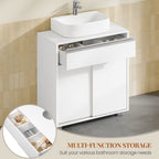 HEXCELEN Vanity Unit, Bathroom Cabinet, Base Cabinet for Bathroom with Sliding Doors and 1 Large Drawer, Adjustable Shelf, 30 x 60 x 63 cm, Bathroom Vanity Unit with Feet White 506403X