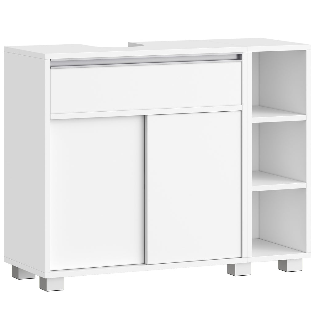 HEXCELEN Vanity Unit, Bathroom Cabinet, 1 Drawer and 2 Cabinet Doors, Bathroom Vanity Unit with Feet, Adjustable Shelf, White 30 x 80 x 63 cm 506503X