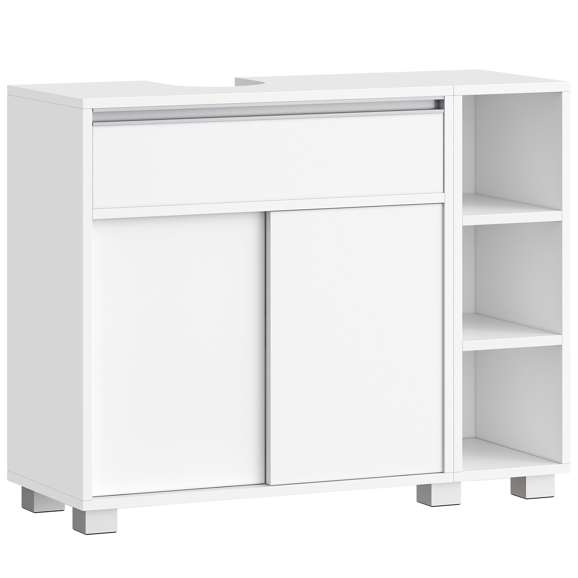 HEXCELEN Vanity Unit, Bathroom Cabinet, 1 Drawer and 2 Cabinet Doors, Bathroom Vanity Unit with Feet, Adjustable Shelf, White 30 x 80 x 63 cm 506503X