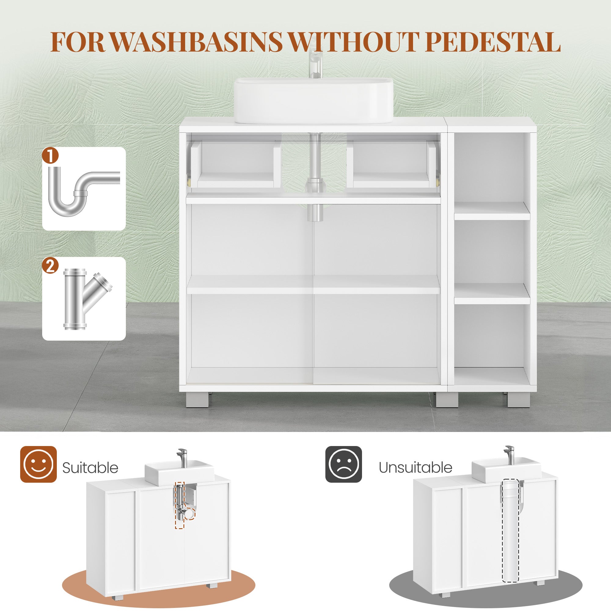 HEXCELEN Vanity Unit, Bathroom Cabinet, 1 Drawer and 2 Cabinet Doors, Bathroom Vanity Unit with Feet, Adjustable Shelf, White 30 x 80 x 63 cm 506503X