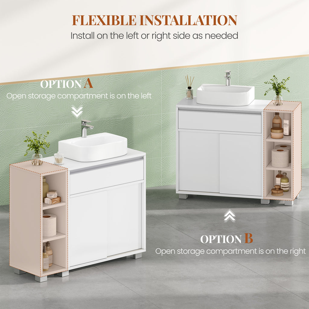 HEXCELEN Vanity Unit, Bathroom Cabinet, 1 Drawer and 2 Cabinet Doors, Bathroom Vanity Unit with Feet, Adjustable Shelf, White 30 x 80 x 63 cm 506503X