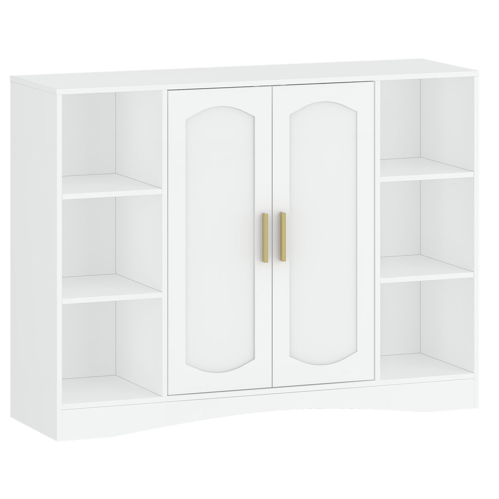 HEXCELEN Bathroom Cabinet, Storage Cabinet with 2 Doors, Side Cabinet, Kitchen Cabinet with Open Compartment, Adjustable Shelf, Bathroom Cabinet, for Bathroom, Living Room, Kitchen, White, 30 × 100 × 75 cm 507103X