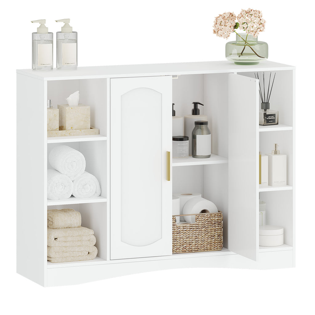 HEXCELEN Bathroom Cabinet, Storage Cabinet with 2 Doors, Side Cabinet, Kitchen Cabinet with Open Compartment, Adjustable Shelf, Bathroom Cabinet, for Bathroom, Living Room, Kitchen, White, 30 × 100 × 75 cm 507103X
