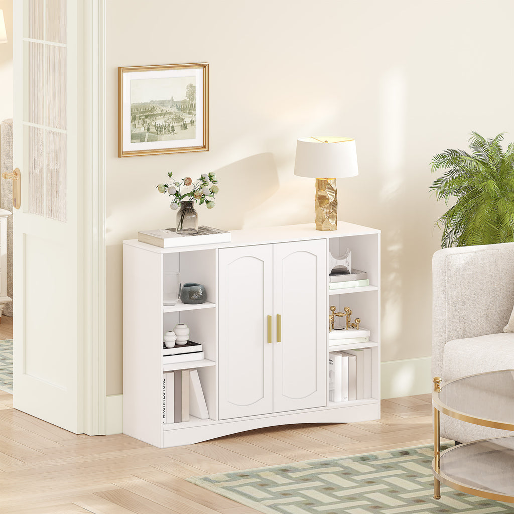 HEXCELEN Bathroom Cabinet, Storage Cabinet with 2 Doors, Side Cabinet, Kitchen Cabinet with Open Compartment, Adjustable Shelf, Bathroom Cabinet, for Bathroom, Living Room, Kitchen, White, 30 × 100 × 75 cm 507103X