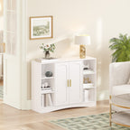 HEXCELEN Bathroom Cabinet, Storage Cabinet with 2 Doors, Side Cabinet, Kitchen Cabinet with Open Compartment, Adjustable Shelf, Bathroom Cabinet, for Bathroom, Living Room, Kitchen, White, 30 × 100 × 75 cm 507103X