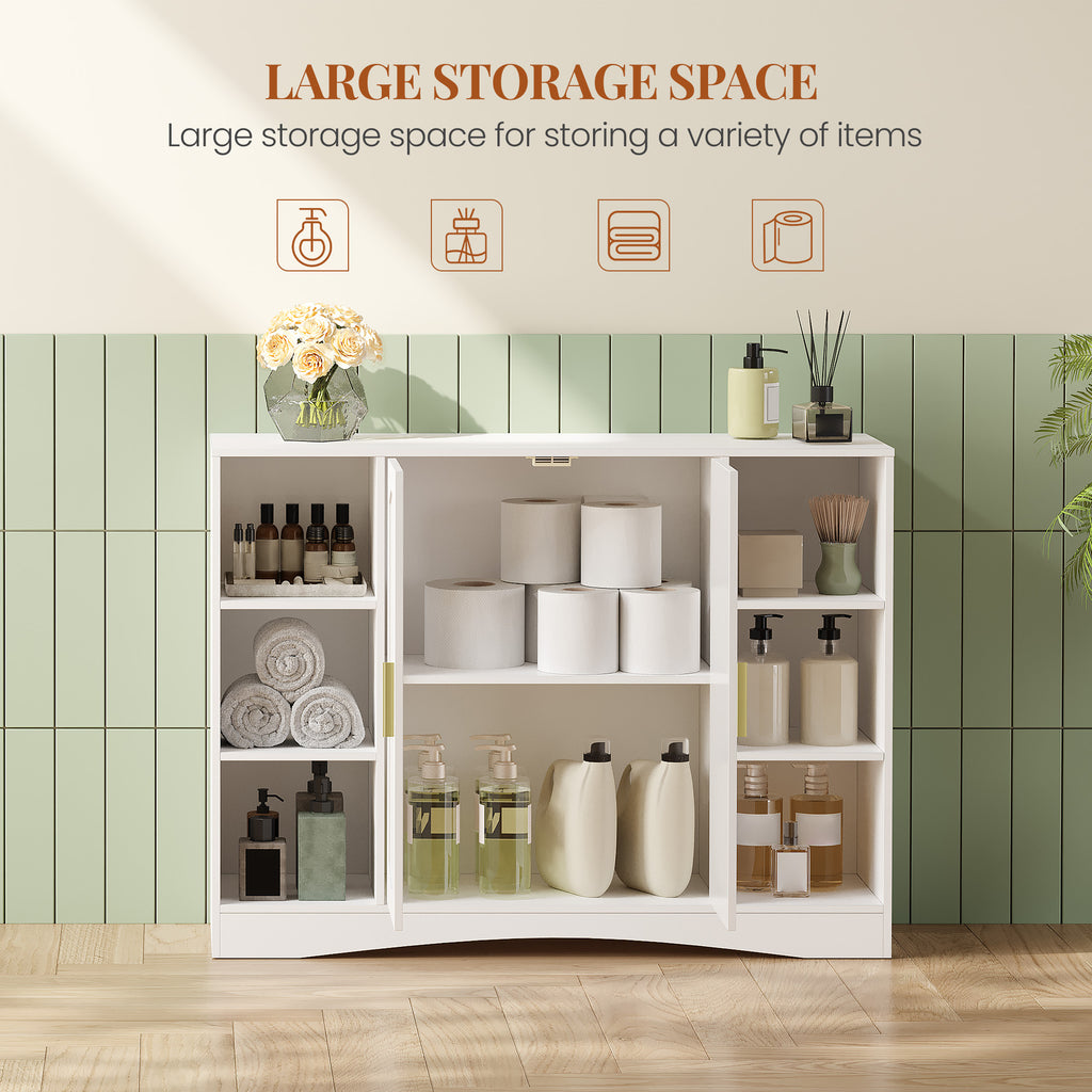 HEXCELEN Bathroom Cabinet, Storage Cabinet with 2 Doors, Side Cabinet, Kitchen Cabinet with Open Compartment, Adjustable Shelf, Bathroom Cabinet, for Bathroom, Living Room, Kitchen, White, 30 × 100 × 75 cm 507103X