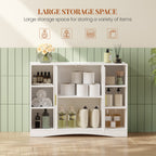 HEXCELEN Bathroom Cabinet, Storage Cabinet with 2 Doors, Side Cabinet, Kitchen Cabinet with Open Compartment, Adjustable Shelf, Bathroom Cabinet, for Bathroom, Living Room, Kitchen, White, 30 × 100 × 75 cm 507103X