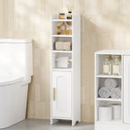 HEXCELEN Bathroom Cabinet, Toilet Roll Holder, 20 × 20 × 90 cm, Toilet Cabinet with Doors, Bathroom Cabinet, Narrow Bathroom Shelf, Adjustable Shelves, Modern, for Bathroom, Living Room, White 509103X