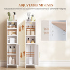 HEXCELEN Bathroom Cabinet, Toilet Roll Holder, 20 × 20 × 90 cm, Toilet Cabinet with Doors, Bathroom Cabinet, Narrow Bathroom Shelf, Adjustable Shelves, Modern, for Bathroom, Living Room, White 509103X