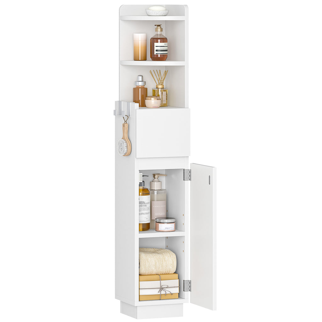 HEXCELEN Bathroom Cabinet, Corner Cabinet, Bathroom Cabinet, Toilet Cabinet, 20 x 20 x 98 cm, Narrow Bathroom Shelf with Adjustable Shelf, 1 Drawer and 2 Open Compartments, White 5120003X