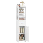 HEXCELEN Bathroom Cabinet, Bathroom Furniture with One Door and One Drawer, 30 × 30 × 138.6 cm, Bathroom Cabinet with Adjustable Shelves, Open Compartment, for Small Spaces, Modern, White 514103X