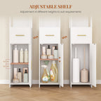 HEXCELEN Bathroom Cabinet, Bathroom Furniture with One Door and One Drawer, 30 × 30 × 138.6 cm, Bathroom Cabinet with Adjustable Shelves, Open Compartment, for Small Spaces, Modern, White 514103X