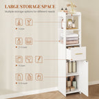 HEXCELEN Bathroom Cabinet, Bathroom Furniture with One Door and One Drawer, 30 × 30 × 138.6 cm, Bathroom Cabinet with Adjustable Shelves, Open Compartment, for Small Spaces, Modern, White 514103X