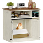 Hidden Cat Litter Box Enclosure with Storage, Wooden Cat Cabinet, TV Stand, Rustic Brown White