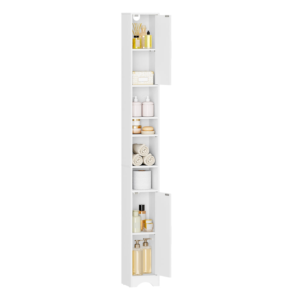 HEXCELEN Bathroom Cabinet, Narrow Tall Bathroom Cabinet, Bathroom Tall Cabinet, Bathroom Cabinet with Open Compartment and Door, Adjustable Shelves, Space-Saving Bathroom Shelf, Bathroom Furniture, 20 x 20 x 180 cm White 518103X