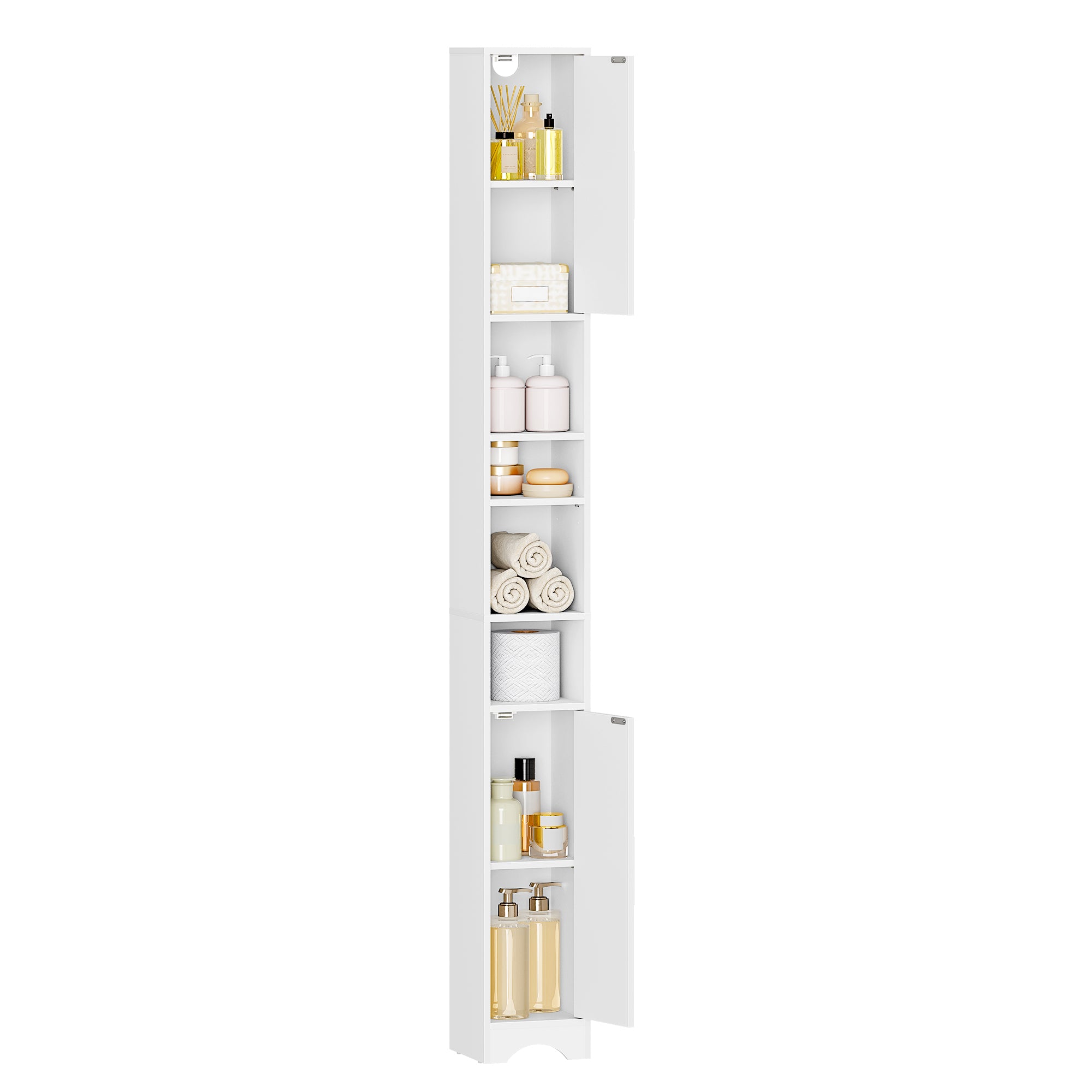HEXCELEN Bathroom Cabinet, Narrow Tall Bathroom Cabinet, Bathroom Tall Cabinet, Bathroom Cabinet with Open Compartment and Door, Adjustable Shelves, Space-Saving Bathroom Shelf, Bathroom Furniture, 20 x 20 x 180 cm White 518103X