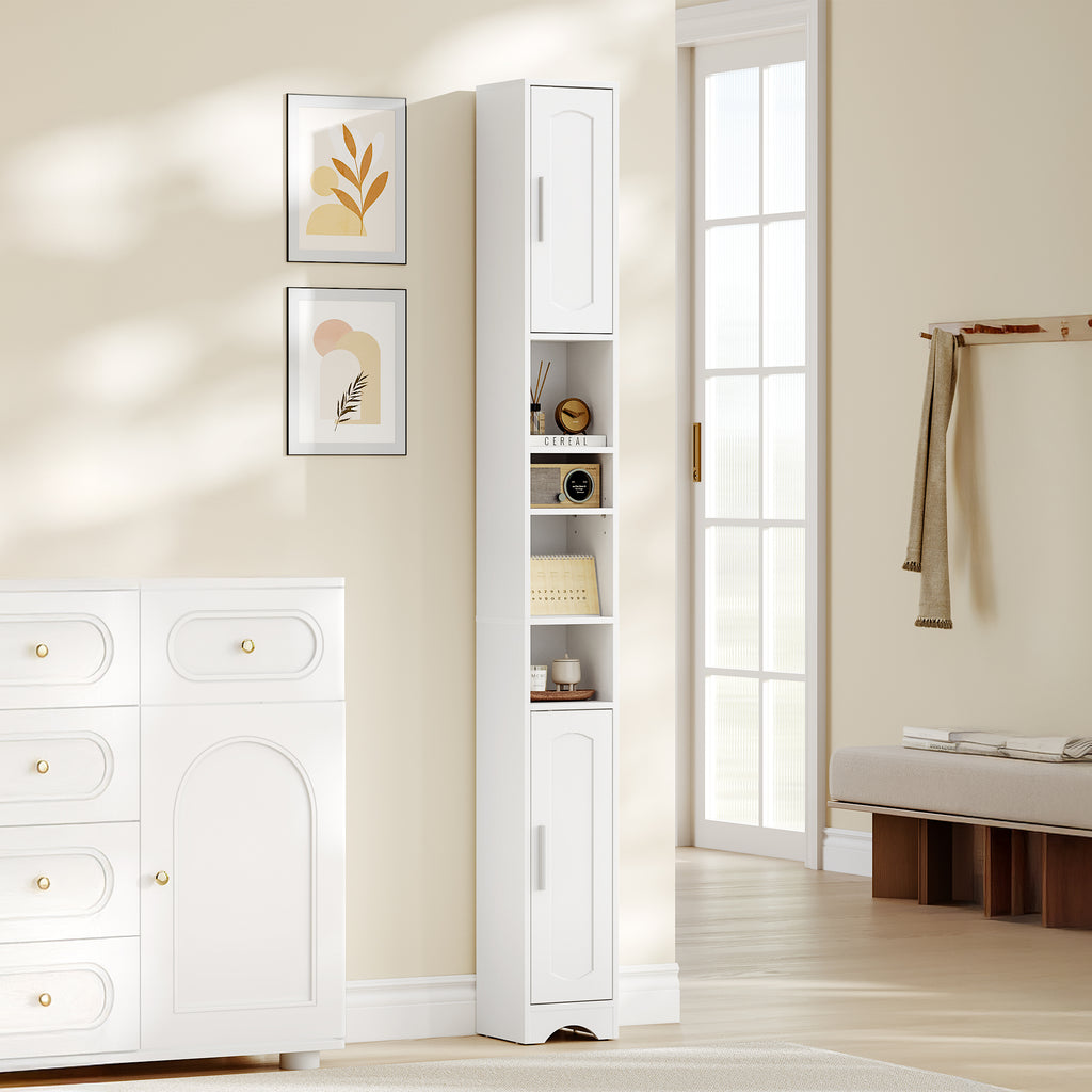 HEXCELEN Bathroom Cabinet, Narrow Tall Bathroom Cabinet, Bathroom Tall Cabinet, Bathroom Cabinet with Open Compartment and Door, Adjustable Shelves, Space-Saving Bathroom Shelf, Bathroom Furniture, 20 x 20 x 180 cm White 518103X
