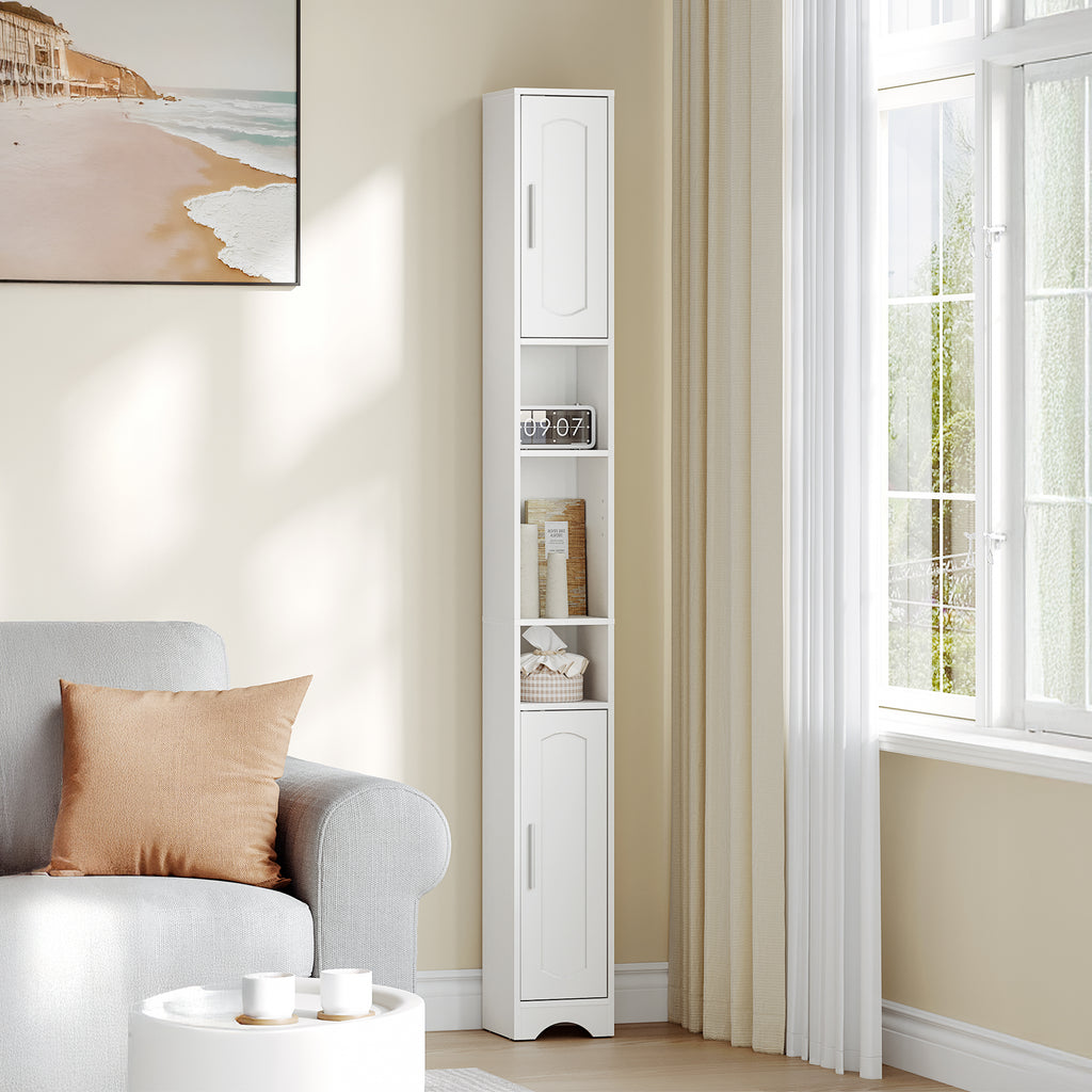 HEXCELEN Bathroom Cabinet, Narrow Tall Bathroom Cabinet, Bathroom Tall Cabinet, Bathroom Cabinet with Open Compartment and Door, Adjustable Shelves, Space-Saving Bathroom Shelf, Bathroom Furniture, 20 x 20 x 180 cm White 518103X