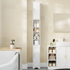 HEXCELEN Bathroom Cabinet, Narrow Tall Bathroom Cabinet, Bathroom Tall Cabinet, Bathroom Cabinet with Open Compartment and Door, Adjustable Shelves, Space-Saving Bathroom Shelf, Bathroom Furniture, 20 x 20 x 180 cm White 518103X