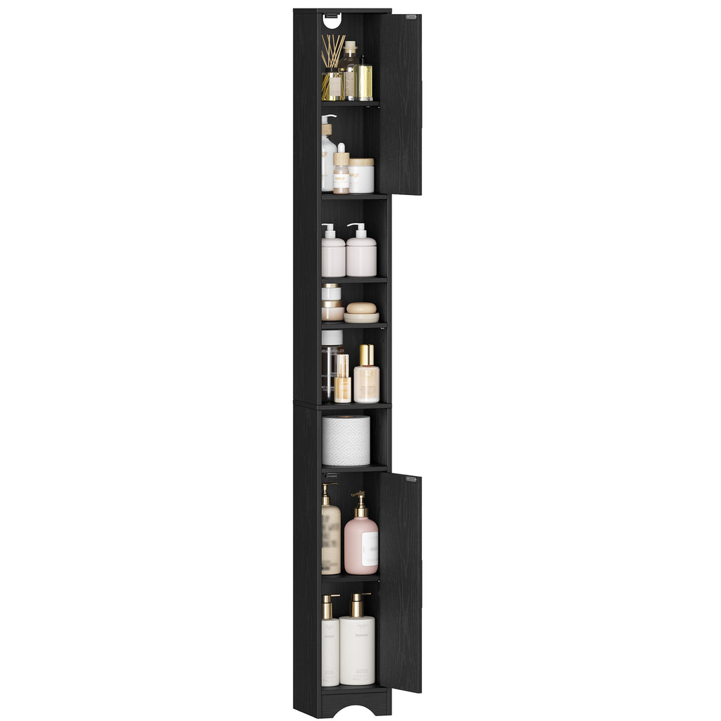 HEXCELEN Narrow Bathroom Cabinet, Tall Bathroom Cabinet with Open Compartment and 2 Doors, Adjustable Shelves, for Bathroom, Living Room, Bedroom, 20 × 20 × 180 cm, Black, 518104X