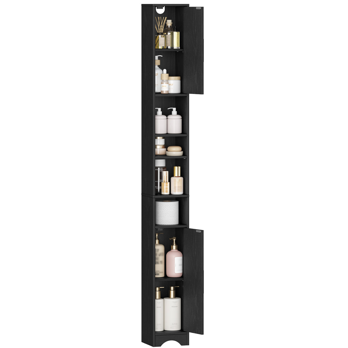 HEXCELEN Narrow Bathroom Cabinet, Tall Bathroom Cabinet with Open Compartment and 2 Doors, Adjustable Shelves, for Bathroom, Living Room, Bedroom, 20 × 20 × 180 cm, Black, 518104X