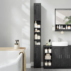 HEXCELEN Narrow Bathroom Cabinet, Tall Bathroom Cabinet with Open Compartment and 2 Doors, Adjustable Shelves, for Bathroom, Living Room, Bedroom, 20 × 20 × 180 cm, Black, 518104X