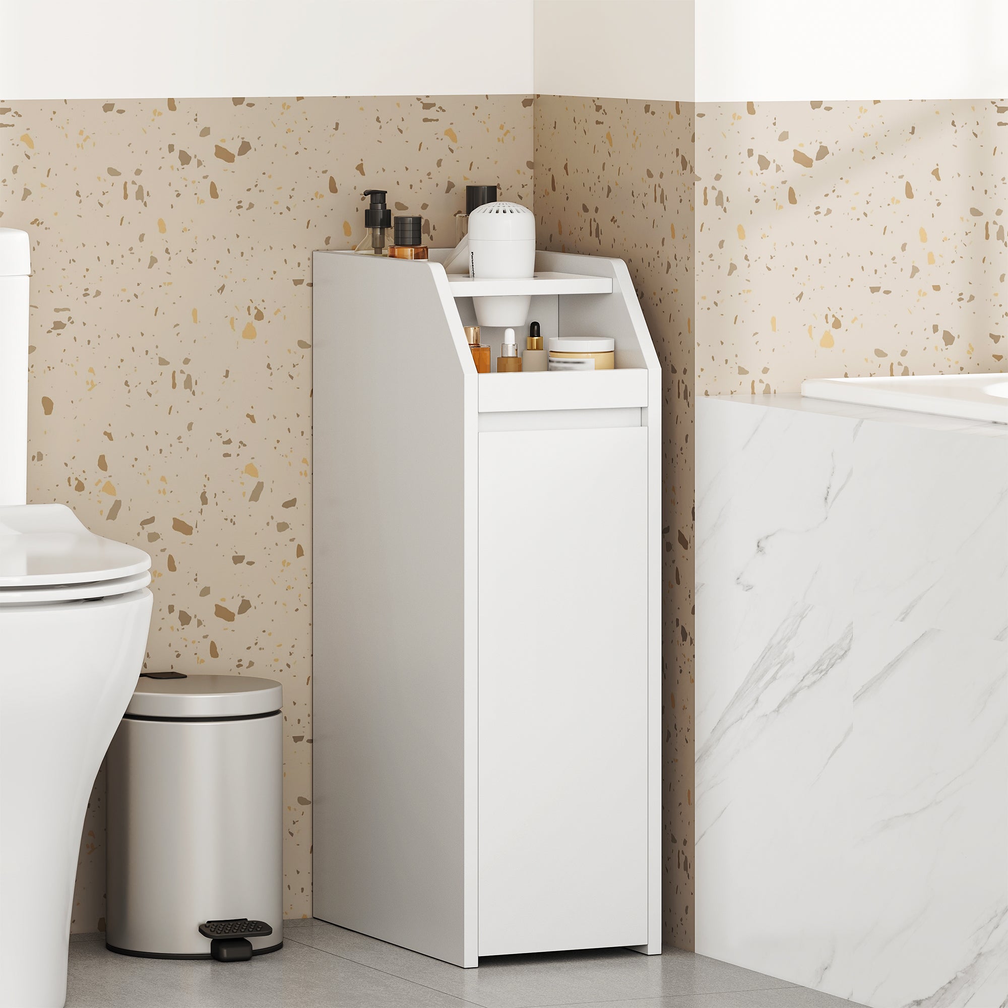 HEXCELEN Small Bathroom Cabinet, Narrow Bathroom Cabinet, Small Cabinet for Toilet Paper, Toilet Cabinet with Drawer Wheels, Storage Cabinet Standing for Small Spaces, White, 40 x 19 x 70 cm, 519103X
