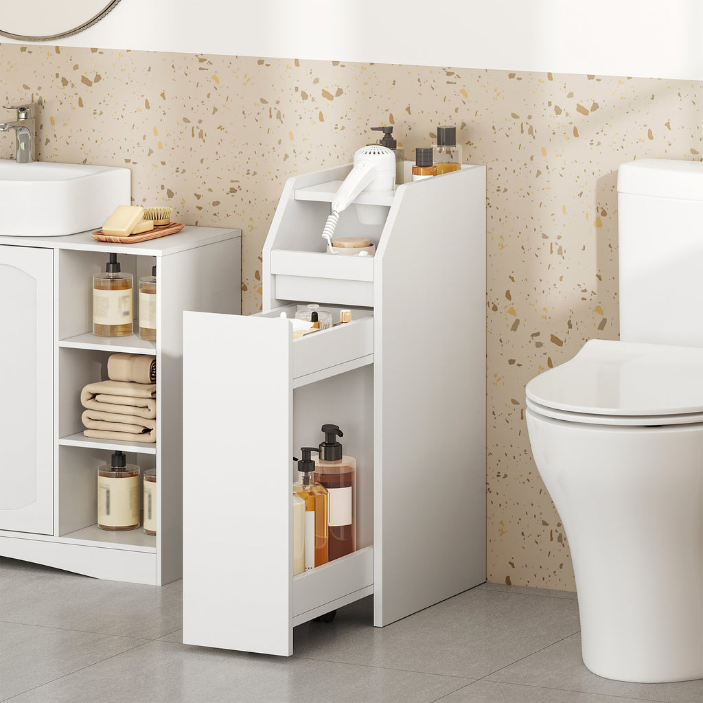 HEXCELEN Small Bathroom Cabinet, Narrow Bathroom Cabinet, Small Cabinet for Toilet Paper, Toilet Cabinet with Drawer Wheels, Storage Cabinet Standing for Small Spaces, White, 40 x 19 x 70 cm, 519103X