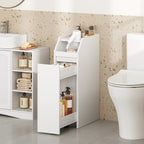 HEXCELEN Small Bathroom Cabinet, Narrow Bathroom Cabinet, Small Cabinet for Toilet Paper, Toilet Cabinet with Drawer Wheels, Storage Cabinet Standing for Small Spaces, White, 40 x 19 x 70 cm, 519103X