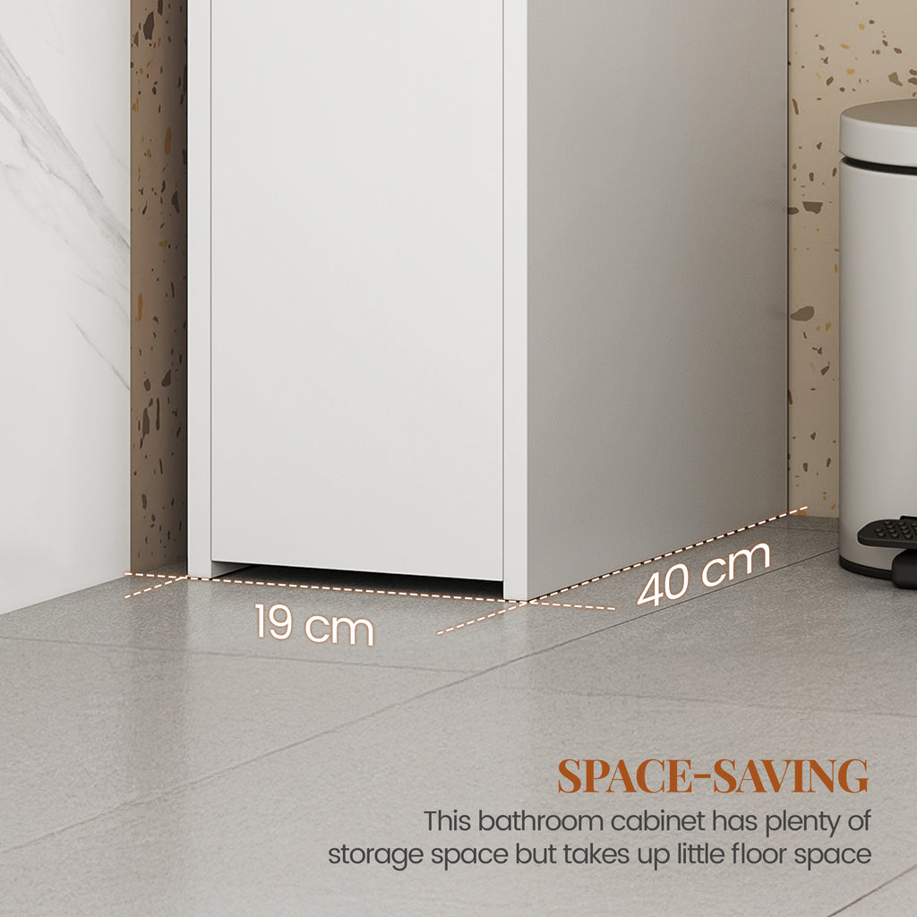 HEXCELEN Small Bathroom Cabinet, Narrow Bathroom Cabinet, Small Cabinet for Toilet Paper, Toilet Cabinet with Drawer Wheels, Storage Cabinet Standing for Small Spaces, White, 40 x 19 x 70 cm, 519103X