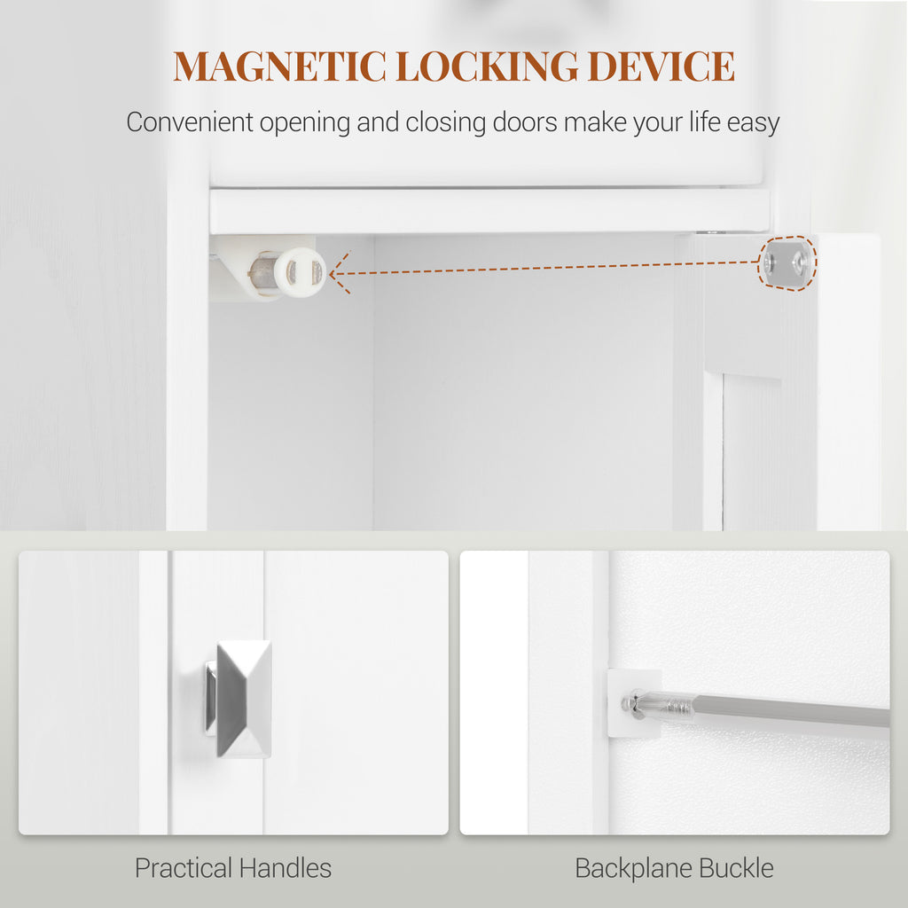 HEXCELEN Bathroom Cabinet, Bathroom Cabinet, Narrow High, Tall Bathroom Cabinet with 2 Doors and 1 Drawer, Adjustable Shelves, Open Compartment, Space-Saving Bathroom Shelf, 28 x 38 x 180 cm, White, 5240013X
