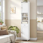 HEXCELEN Bathroom Cabinet, Bathroom Cabinet, Narrow High, Tall Bathroom Cabinet with 2 Doors and 1 Drawer, Adjustable Shelves, Open Compartment, Space-Saving Bathroom Shelf, 28 x 38 x 180 cm, White, 5240013X